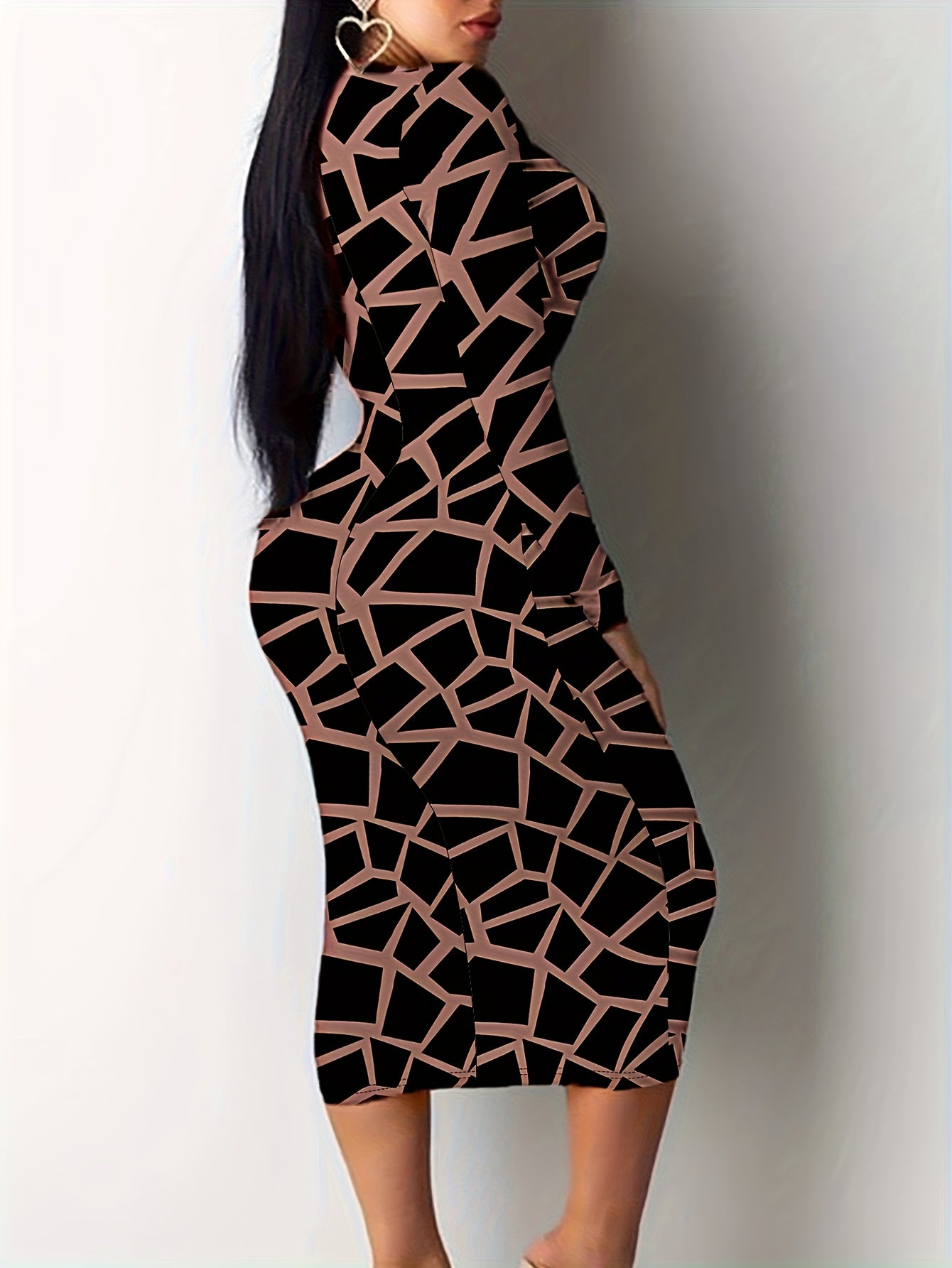 Women's Polyester And Elastane Jersey Dress - High Neckline, Sensual Print, Machine Washable - Spring/Autumn Fashion - For Women - Perfect for Casual & Party Occasions - Ideal Gift for Her